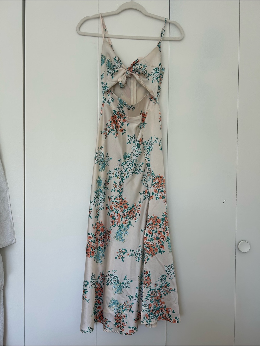 Petal & Pup Cream Floral Backless Tie-Front Slip Dress with Teal & Coral